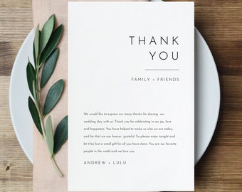 Minimalist Thank You Letter, Modern Napkin Note, Printable Menu Thank You, Editable Template, Instant Download, Templett 4x6 #094-139TYN