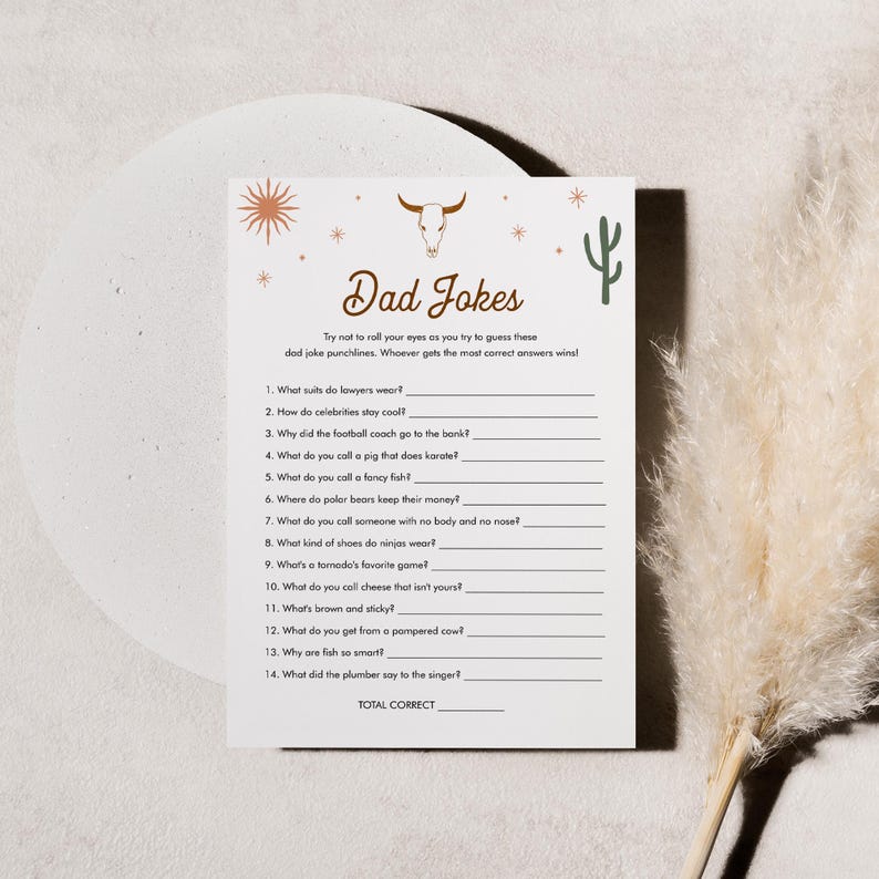 Funny Dad Jokes Baby Shower Game, Western Rodeo Baby Shower, Riddle ...