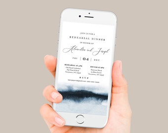 Digital Rehearsal Dinner Invite, Modern Watercolor Wedding Electronic Invitation, Evite, Text Message, Templett Instant Download 093A-101RDD