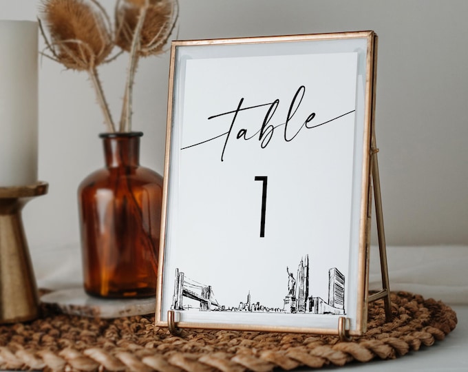 New York City Skyline Table Number Card Template, NYC Wedding Table Number, Editable, INSTANT DOWNLOAD, Templett, 4x6, 5x7 #0047-227TC