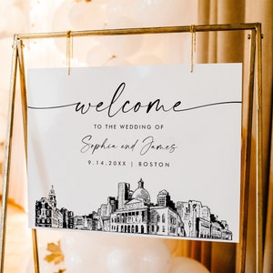 Boston Welcome Sign, Boston City Skyline Wedding Sign, Printable Instant Download, Editable Template, Templett, 18x24, 24x36 #0047-353LS