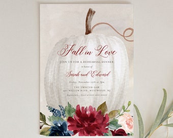 Fall Rehearsal Dinner Invitation Template, Printable Pumpkin Wedding Rehearsal Invite, Fall in Love, INSTANT DOWNLOAD, Templett #072A-147RD
