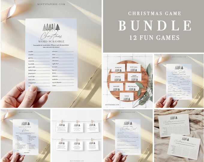 Christmas Game Bundle, Holiday Party Games, Family Fun, 12 Editable Games, Editable Template, Instant Download, Templett #0025CGB