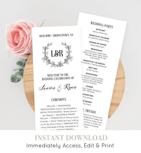 Wedding Program Card Order Of Service Printable Ceremony Etsy