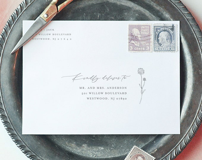 Dandelion Envelope Template, Minimalist Wedding Address Printable, Instant Download, Editable Text, Templett, A1, A7 Sizes #0006A-154EN