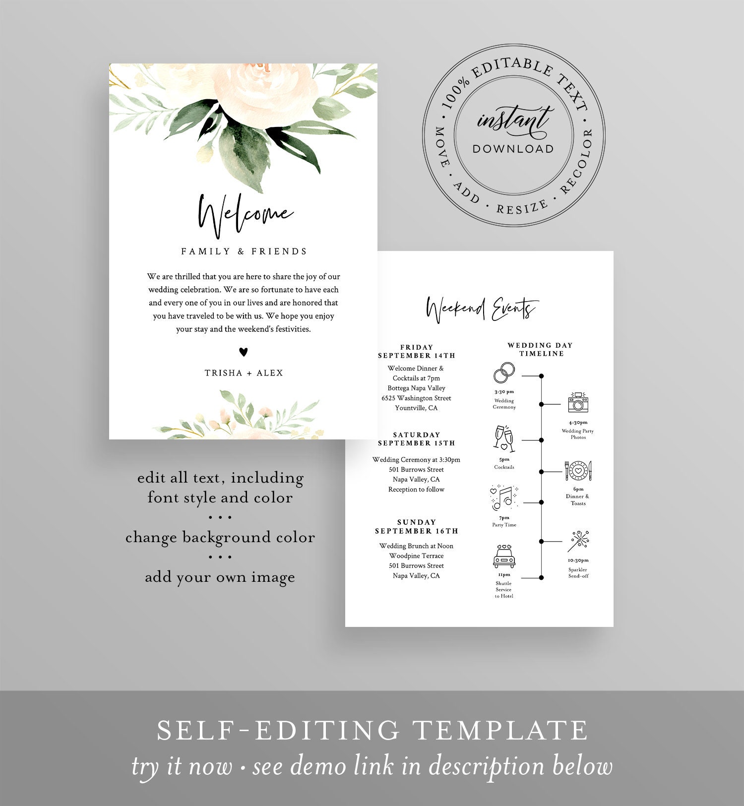 GARDEN of the GODS Wedding Welcome Letter Template Wedding Timeline Template Wedding Day Event Cards Printable Wedding Order of Service
