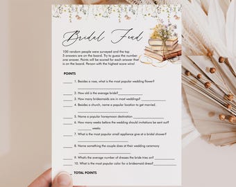 Bridal Family Feud Game, Wedding Feud, Wildflower Book Bridal Shower Game, Editable Template, Instant Download, Templett #0066-28BRG
