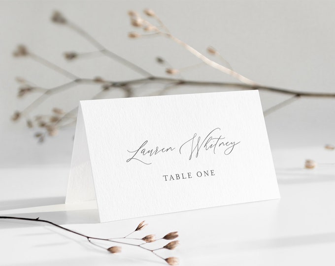 Minimalist Place Card Template, Printable Modern Simple Wedding Escort Card & Meal Option, INSTANT DOWNLOAD, Editable, Templett #0006D-210PC