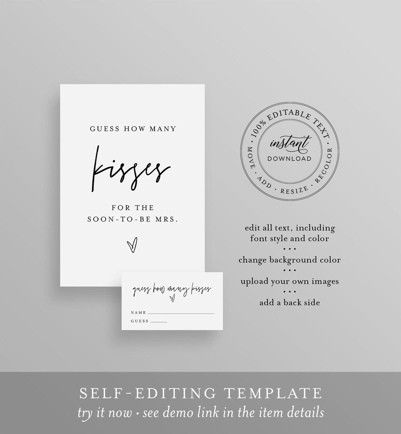 How Many Kisses Bridal Shower Game Hershey Kisses Game Etsy