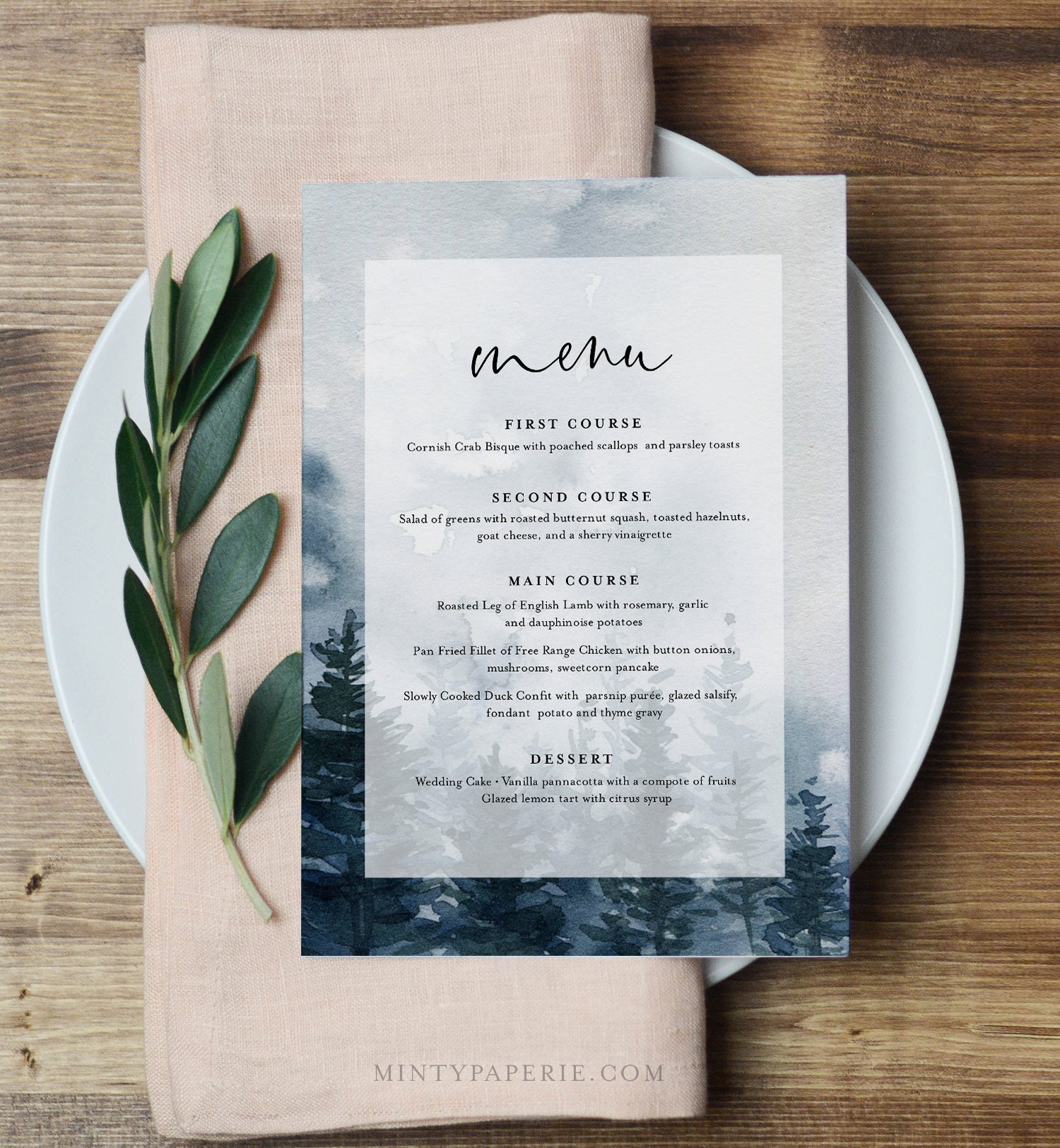 Winter Menu Template, Rustic Evergreen Wedding Menu Card, Printable Winter Menu Template, Rustic Evergreen Wedding Menu Card, Printable