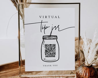 Virtual Tip Jar Sign, Tip Your Bartender, Venmo Tip Sign, Wedding Bar Tip, Cash App, Editable, Instant Download, Templett, 8x10 #0009-81S