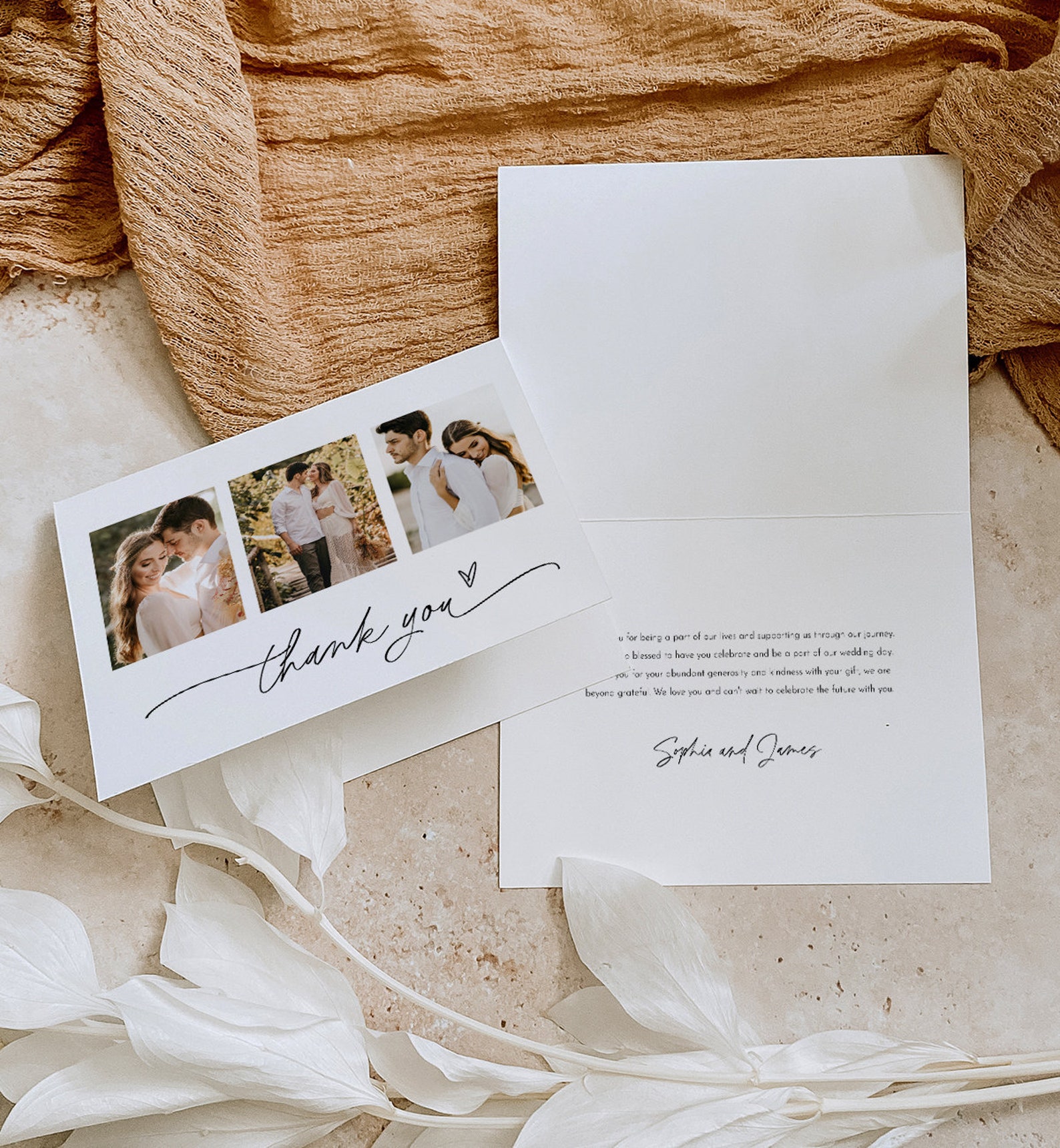 Wedding Photo Thank You Card Minimalist Flat and Folded - Etsy