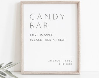 Candy Bar Sign, Love Is Sweet Take a Treat, Minimal Wedding Favors Sign, Candy Station, Editable Template, Instant, Templett 8x10 #094-12S