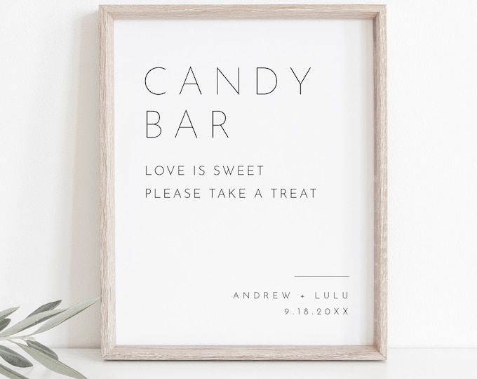 Candy Bar Sign, Love Is Sweet Take a Treat, Minimal Wedding Favors Sign, Candy Station, Editable Template, Instant, Templett 8x10 #094-12S