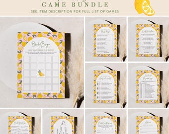 Lemon Bridal Shower Game Bundle, 36 Games, Summer Wedding Shower Games, Pampas, Editable Templates, Instant Download, Templett #0046-BGB