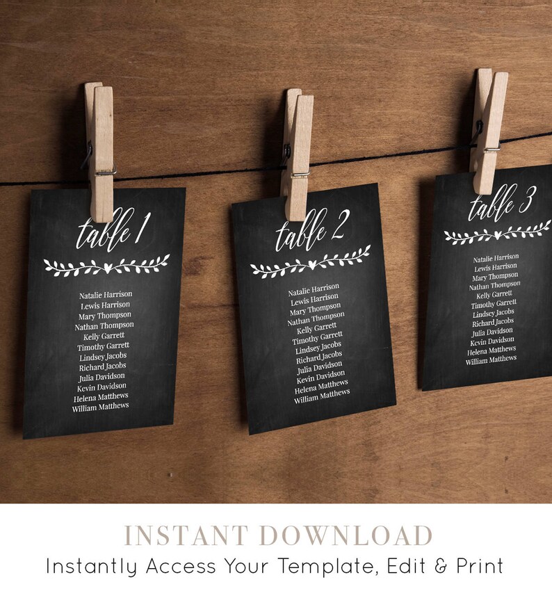 Wedding Seating Chart Template Instant Download DIY Etsy