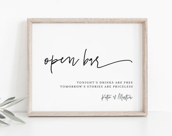 Funny Open Bar Wedding Sign Template, Printable Bar Sign, Editable, INSTANT DOWNLOAD, Bar Menu, Cocktail, Alcohol, Drinks, Templett 0009-26S