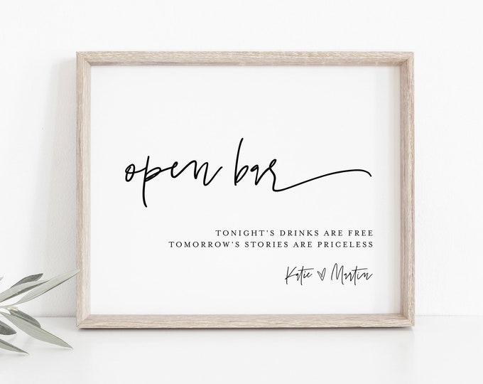 Funny Open Bar Wedding Sign Template, Printable Bar Sign, Editable, INSTANT DOWNLOAD, Bar Menu, Cocktail, Alcohol, Drinks, Templett 0009-26S