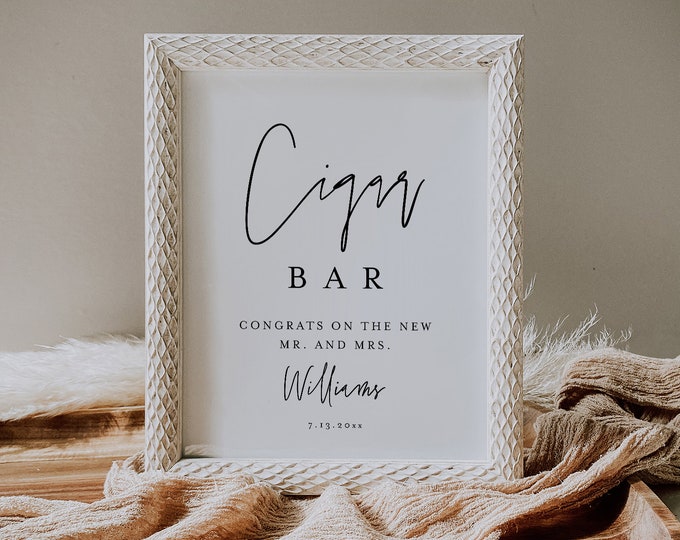 Cigar Bar Sign, Printable Wedding Cigar Table, Minimalist Cigar Station, Cigar Rolling, Editable Template, Instant, Templett #0009-88S