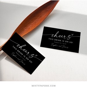 Boleto de bebida minimalista, Tarjeta de bebida gratis de la novia y el novio, Vale de bebida de barra de boda, Token, Plantilla editable, Templett #0034B-107DT