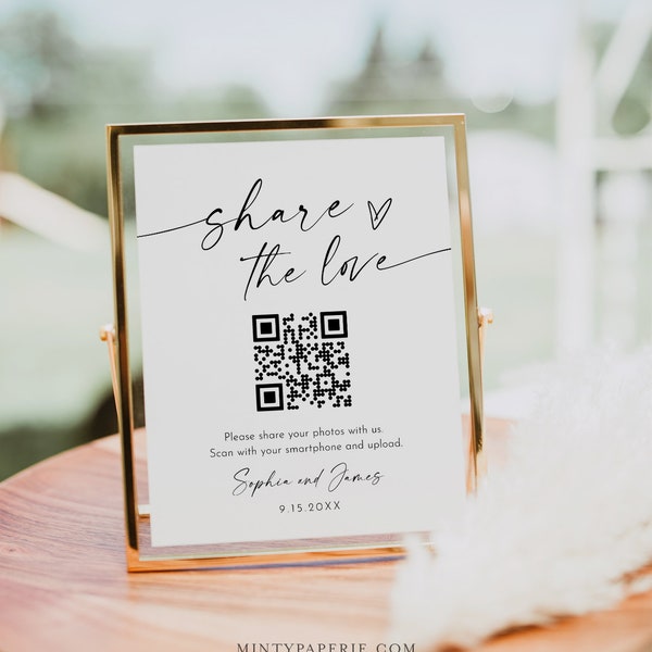 Share the Love QR Code Sign, Photo Album Share QR Code, Photo Sharing App, Google Photos, Editable Template, Templett, 8x10 #0034W-25S