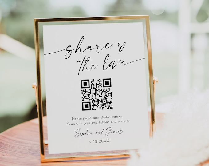 Share the Love QR Code Sign, Photo Album Share QR Code, Photo Sharing App, Google Photos, Editable Template, Templett, 8x10 #0034W-25S