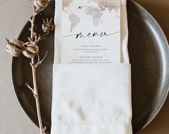 Map Menu, Printable Bridal / Baby Shower Dinner Menu Card, Destination Wedding, Editable Template, Instant Download, Templett #0039-232WM
