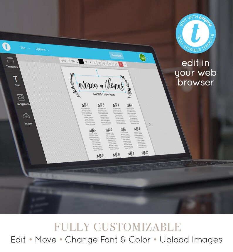 Wedding Seating Chart, Printable Seating Plan Poster, Table Assignment, Editable Template, Modern Calligraphy, Instant Download 023-207SC image 3