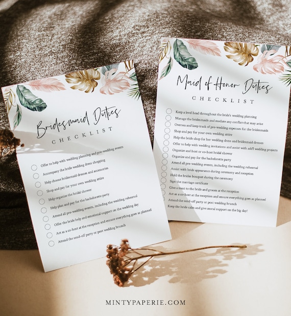 Bridesmaid Duties Checklist Maid Of Honor Duties Bridal - Etsy Canada