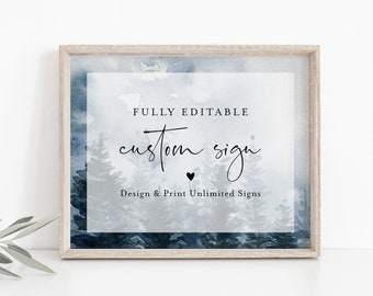 Winter Custom Sign Template, Evergreen Pine Tree Wedding or Bridal Shower Table Sign, Create Any Sign, INSTANT DOWNLOAD, Templett #070-147CS