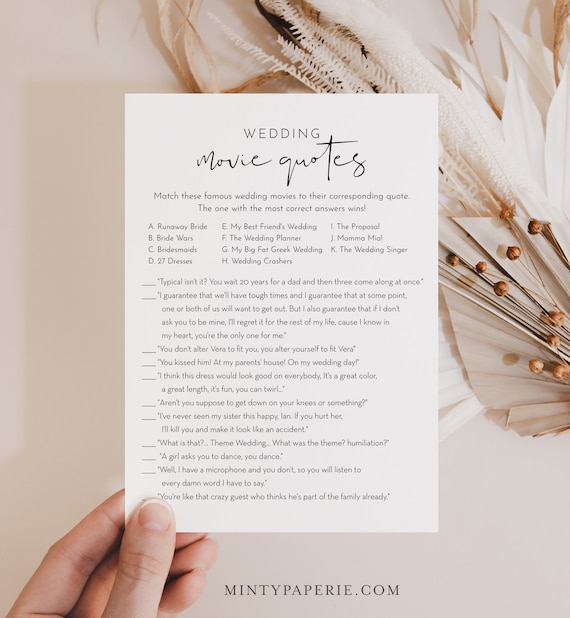 Wedding Movie Quotes Bridal Shower Game Template Minimalist Etsy