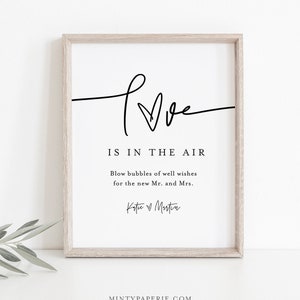 Bubbles Send Off Sign, Wedding Bubbles Sign, Love is In the Air, Minimalist, 100% Editable Template, Instant Download, Templett  #0009-36S