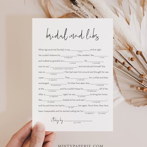 Mad Libs Bridal Shower Game Template, Printable Minimalist Bridal Shower Funny Game, Editable Text, Instant Download, Templett #0031-09BRG