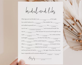 Mad Libs Bridal Shower Game Template, Printable Minimalist Bridal Shower Funny Game, Editable Text, Instant Download, Templett #0031-09BRG