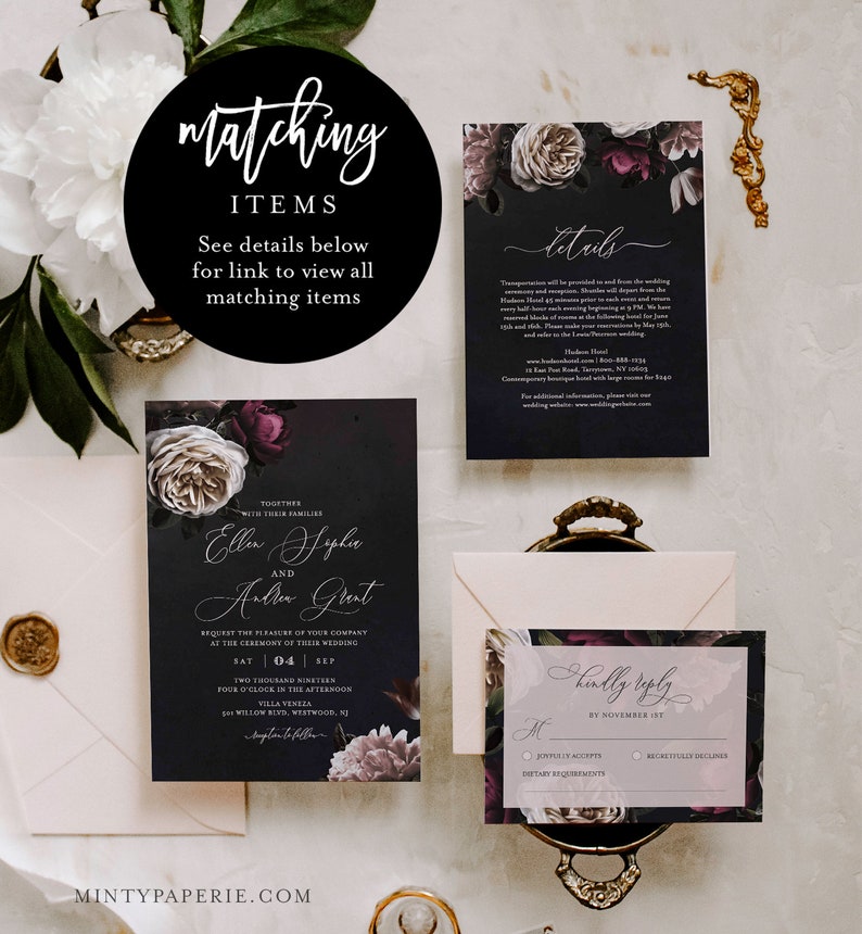 Save the Date Template, Moody Floral, Purple & Cream Floral Wedding Date Card, Instant Download, 100% Editable Text, Templett, DIY 009-143SD image 8