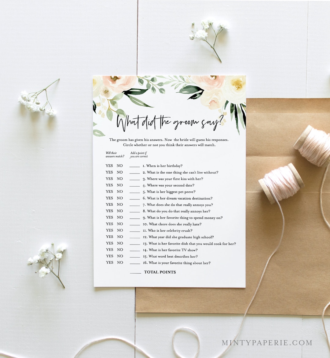 What Did the Groom Say Bridal Shower Game Template, INSTANT DOWNLOAD — free download