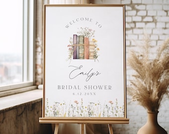 A New Chapter Bridal Shower Welcome Sign, Wildflower Book lover, Storybook, Editable Template, Instant Download, 18x24, 24x36 #0066-365LS