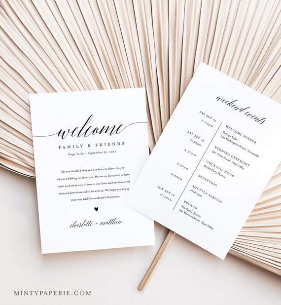 100/200Pcs Minimal Wedding Events Card Wedding Welcome Bag Note Wedding  Events Timeline Printable Modern Wedding