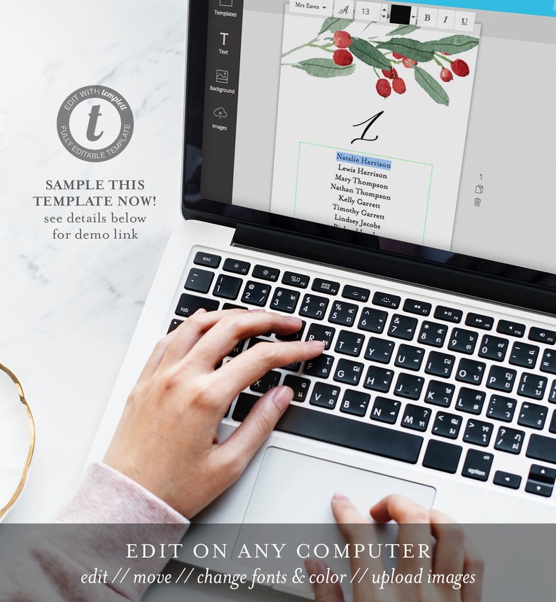 Christmas Holly Seating Cards Winter Wedding Seating Chart Template Printable Instant Download Templett #071-115SP 100/% Editable Text