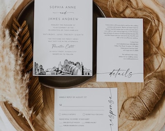 Kansas City Wedding Invitation Set, Missouri Skyline, Photo Card, Editable Template, Includes Invite, RSVP, Details, Templett #0047