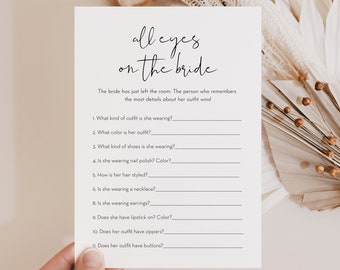 All Eyes on the Bride Game, Minimalist Bridal Shower Game, Guess the Brides Outfit, Editable Template, Instant Download, Templett 0031-17BRG