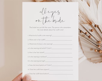 All Eyes on the Bride Game, Minimalist Bridal Shower Game, Guess the Brides Outfit, Editable Template, Instant Download, Templett 0031-17BRG