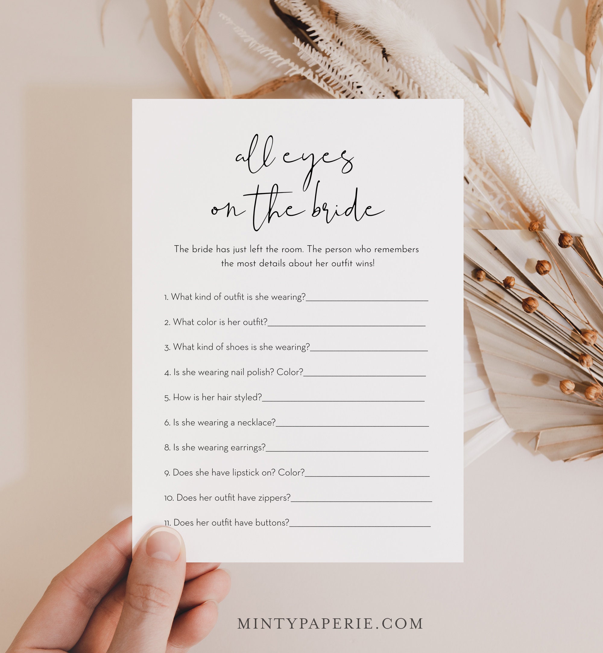 All Eyes On The Bride Game Minimalist Bridal Shower Game Guess The 