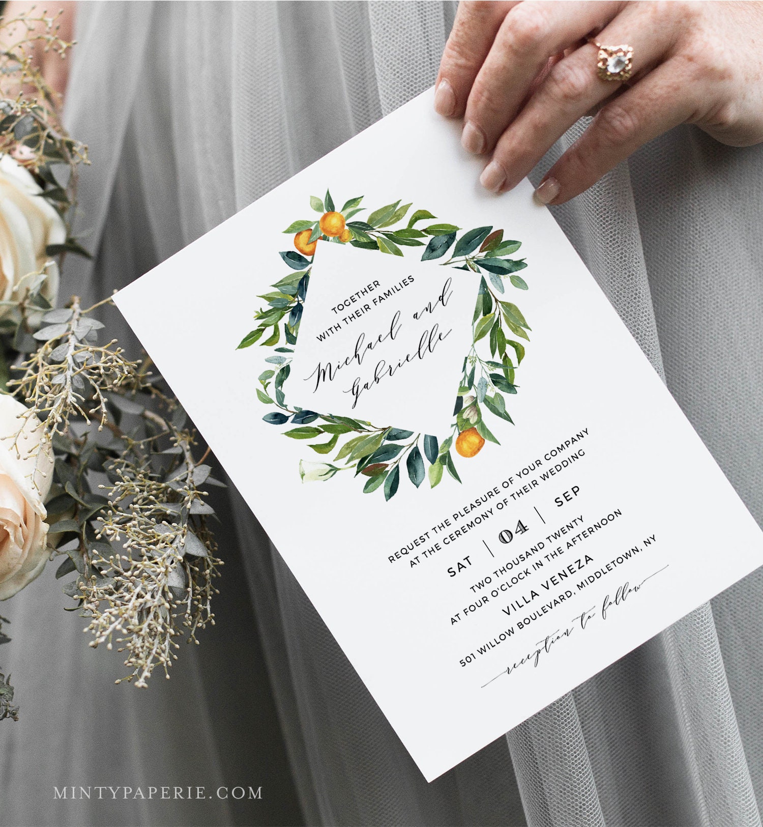 Orange Wedding Invitation Template 0031 Printable Marriage Invite Templett Citrus Editable Invitation INSTANT Download Citrus Wedding