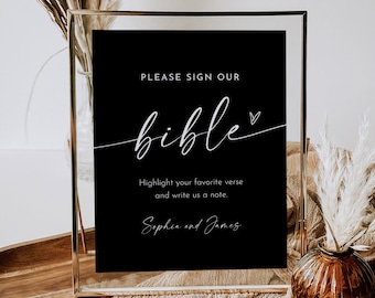 Bible Guest Book Sign, Printable Classic Black Wedding Bible, Bible Verse Guestbook, Editable Template, Instant, Templett #0034B-74S