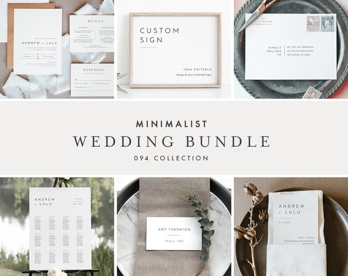 Minimalist Clean Wedding Bundle, Wedding Essential Template, Simple Invitation Suite, 100% Editable, Instant Download, Templett #094-BUNDLE