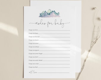 Wishes for Baby, Printable Mountain Baby Shower Advice Card, 100% Editable Text, DIY Baby I Hope, Instant Download, Templett #063-29BAG