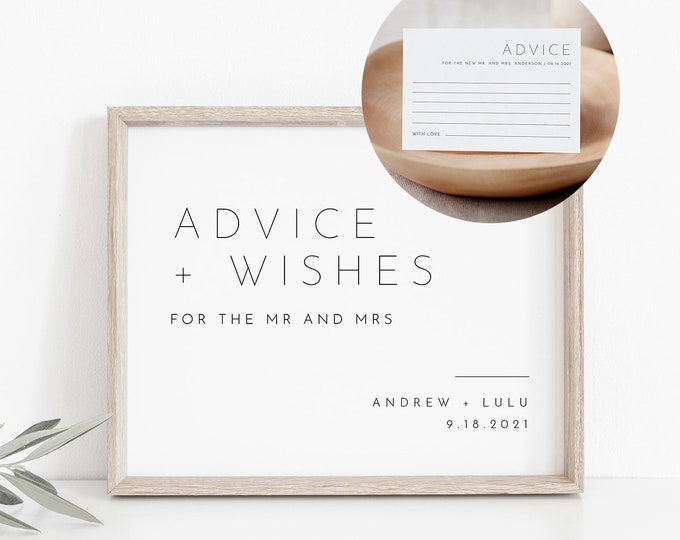 Advice & Wishes Sign and Card, Guest Book Printable, Well Wishes, Editable, INSTANT DOWNLOAD, Templett, 8x10 Sign, 3.5x5 Card #094-07S