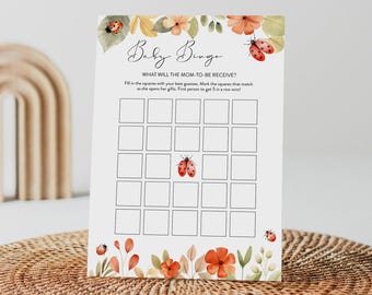 Ladybug Baby Bingo Game, Printable Girl Baby Shower, Love Bug, Instant Download, Editable Template, Templett, 5x7 #0069-11BAG