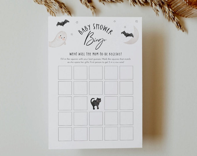 Halloween Baby Bingo Game, Printable Fall Baby Shower Game Template, Gender Neutral, Instant Download, Editable, Templett #066-382BASG